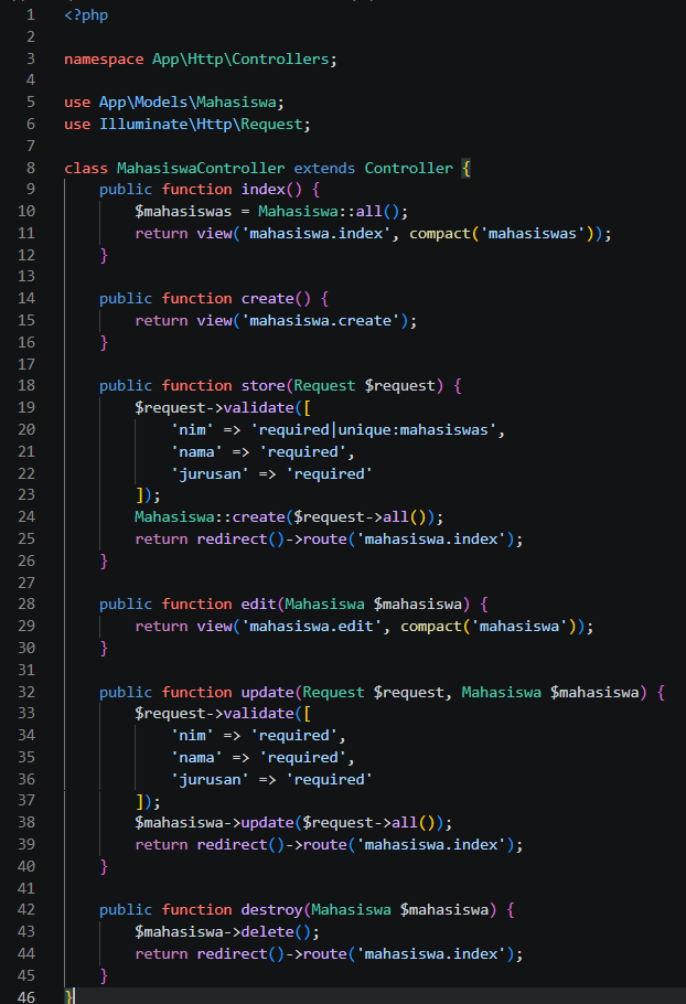Kode MahasiswaController.php